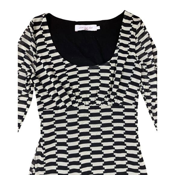 Lisa Says Gah Lara Mini Dress Rug Black White Retro Long Sleeve Size Small - Picture 3 of 5